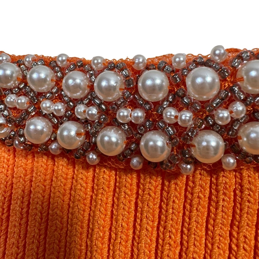 Zara Large Mini Dress Ribbed Bodycon‎ Orange Embellished Low Back Party Cocktail - Picture 3 of 9